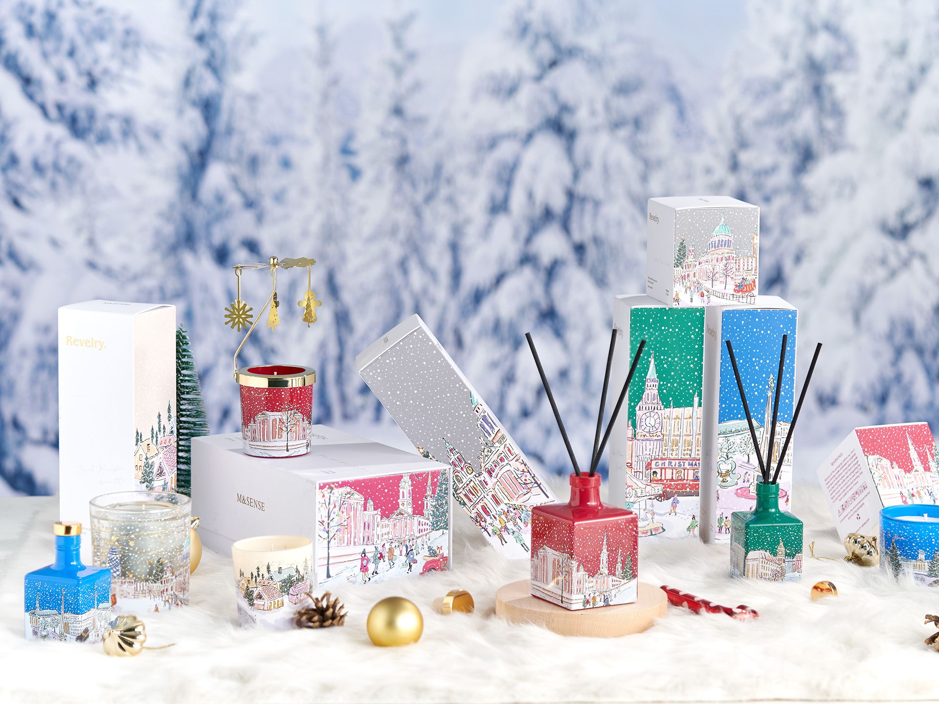 CHRISTMAS SNOW COLLECTION CAROUSEL CANDLE SET