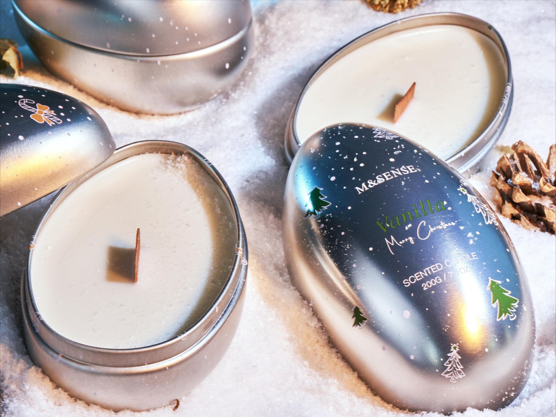 Christmas Series Egg-shaped Wooden-Wick Candle1